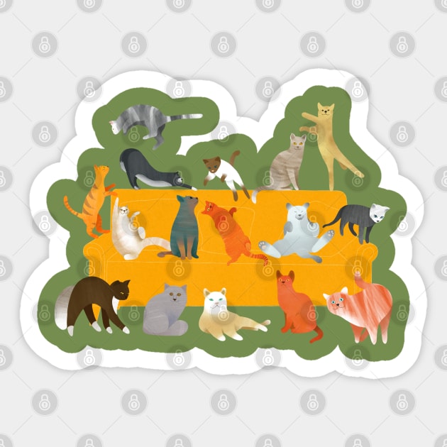 Cute Cats on the Couch Sticker by DrawingEggen